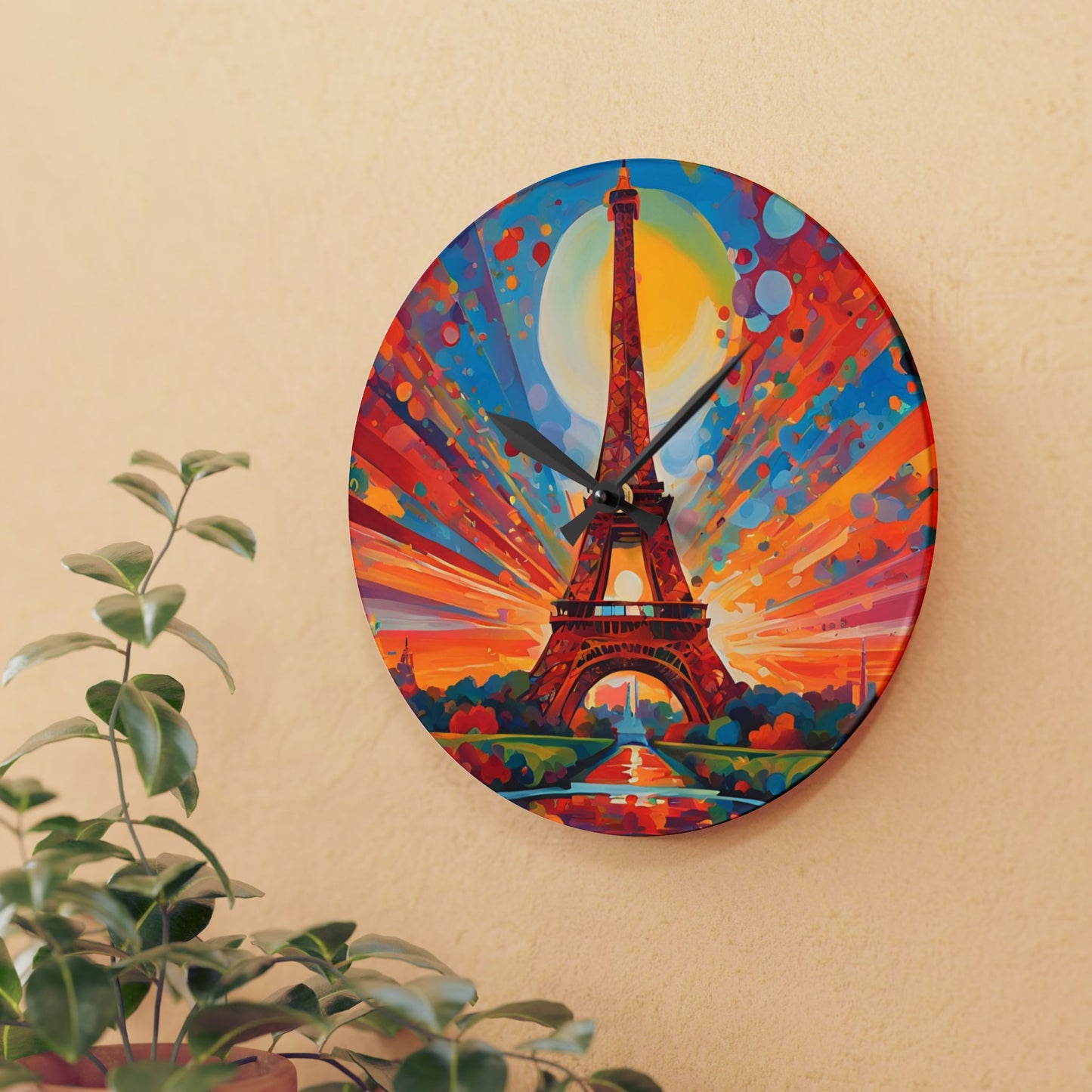 Modern Eiffel Tower Design Acrylic Office Clock Unique Colorful Wall Clock for Kitchen or Living Room Paris Lover Francophile Gift