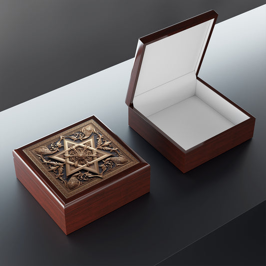Elegant Star of David Wood Jewelry Box Handcrafted Holiday Trinket Rustic Keepsake Gift for Him Her Festive Vanity Storage Hanukkah Decor