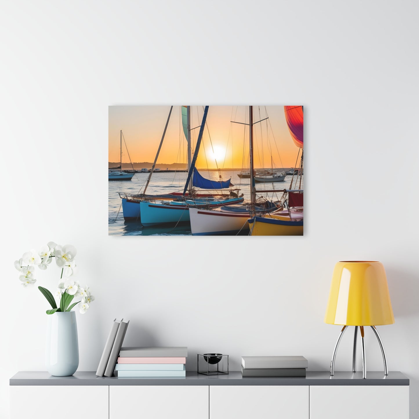 Large Sailboats in the Harbor Acrylic Print with French Cleat Mountain Life Wall Art Outdoors Gift Beachy Nature Artwork Modern Home Decor