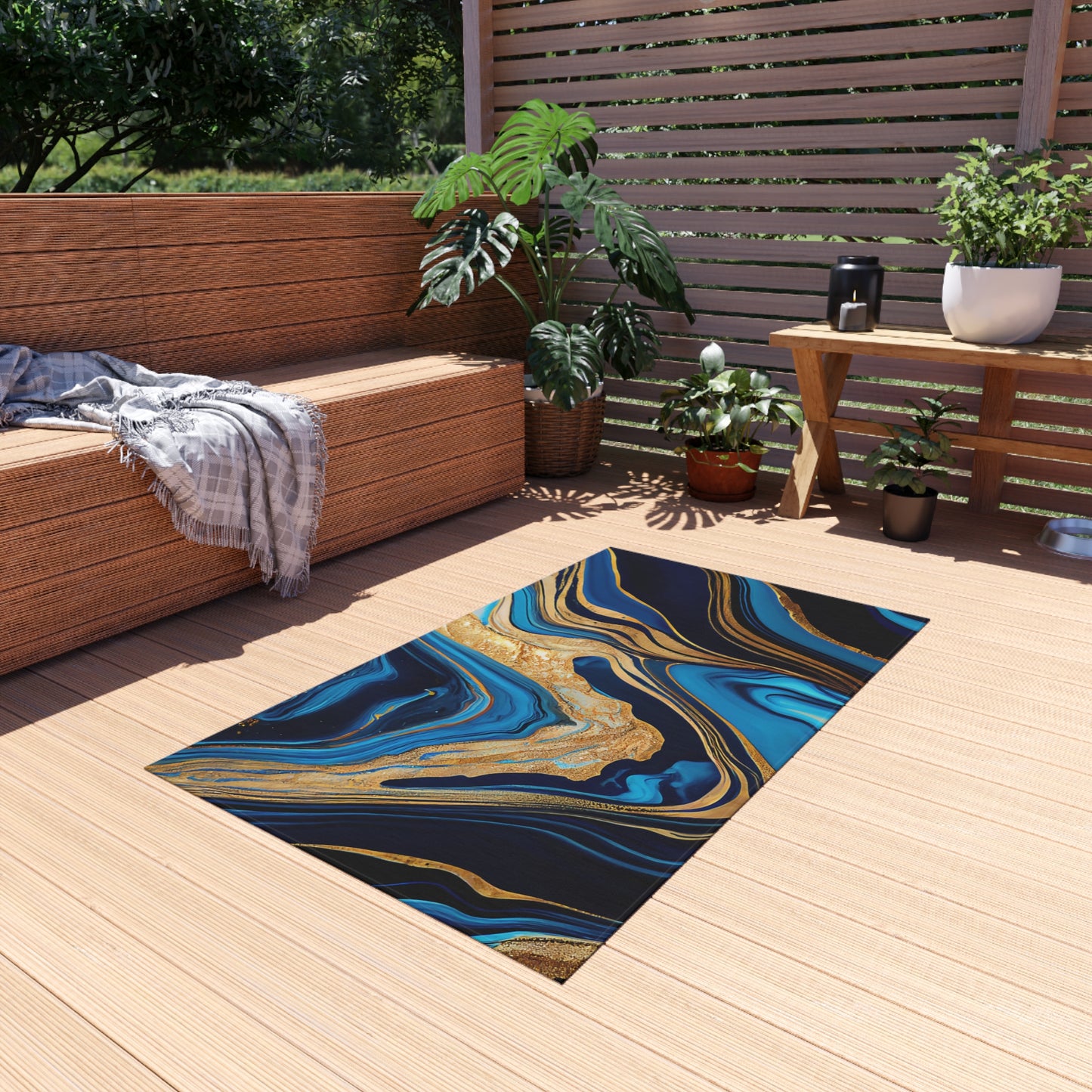 Modern Wave Design Chenille Outdoor Rug No-Skid Backing Cozy Outdoor Beachy Patio Decor Gazebo Rug Pool Area Decor Outdoor Kitchen Carpet