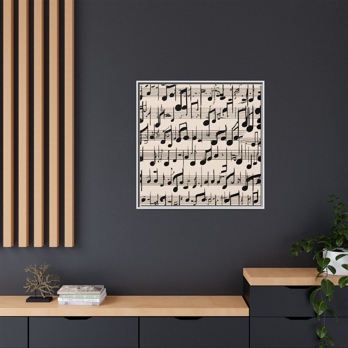 Music-Themed Print Abstract Sheet Music Design Unique Framed Canvas Print Treble Clef Note Wall Art Music Lover Gift Decor 3 frame colors
