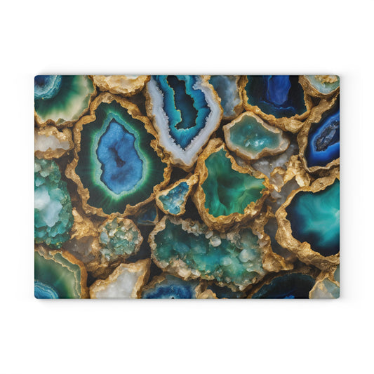 Kitchen Decor Glass Geode-Themed Image Unique Rock Lover Cutting Board Serving Tray Home Cook Gift Colorful Glass Charcuterie Board