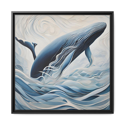 Modern Abstract Whale Wave Design Unique Framed Canvas Wall Art Ocean Beach Gift Nature Lover Gift Underwater Sea Lover Gift 3 frame colors