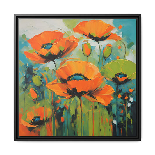 Modern Poppies Print Floral Design Unique Framed Canvas Print Wall Art Flower Lover Gift Nature Lover Gift Wildflower Decor 3 frame colors