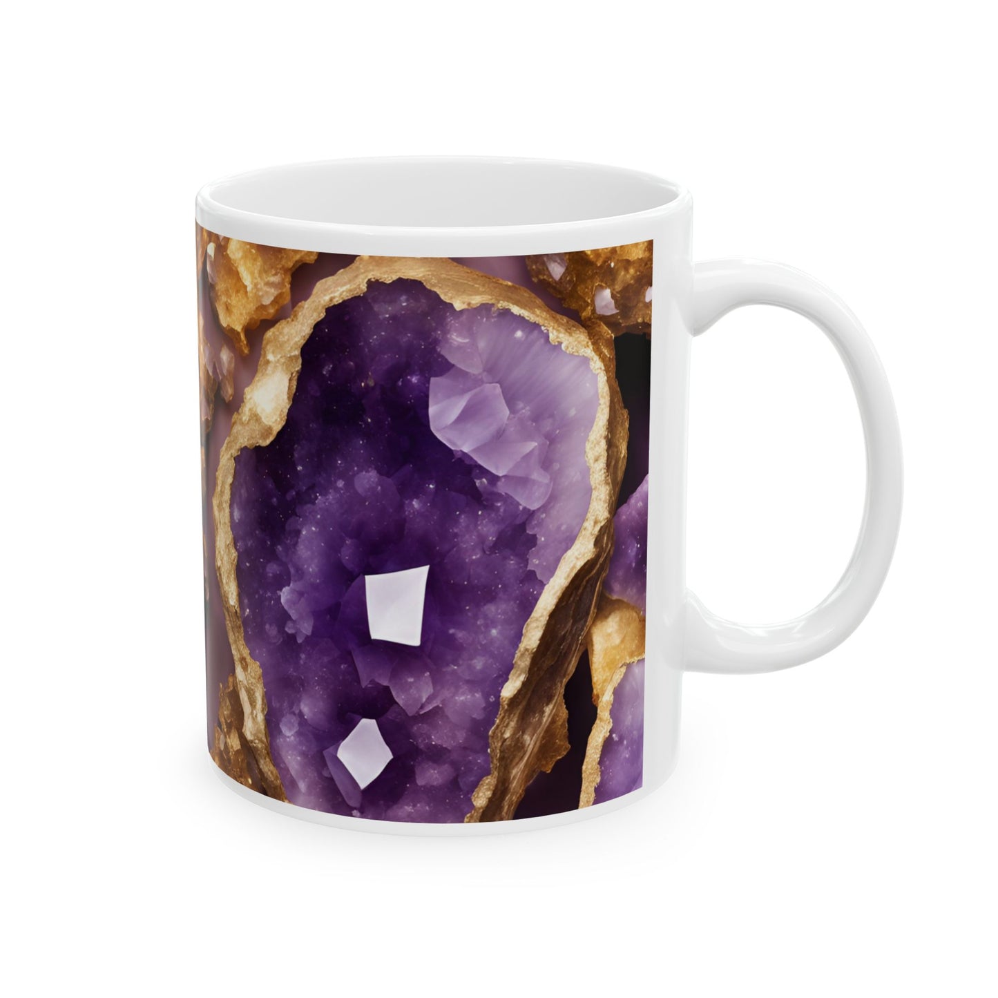 Purple and Gold Amethyst Design Geode Coffee Tea Mug Boho Gemologist Gift for Her Nature Lover Gift Geology Marble Agate Rock Lover Gift