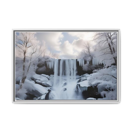 Modern Snowy Waterfall Design Unique Framed Canvas Wall Art Winter Scene Nature Lover Gift Mountain Landscape Decor Gift 3 frame colors