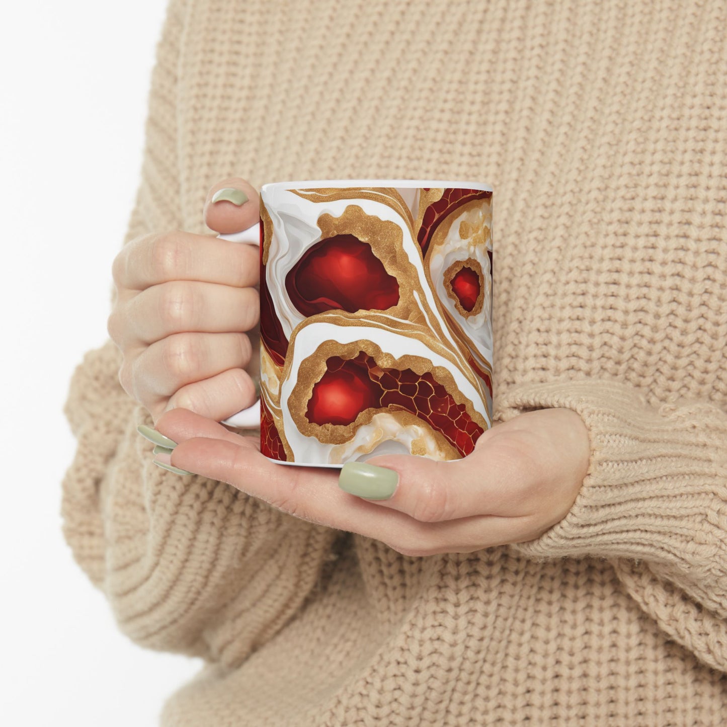 Ruby Red and White Crystal Geode Design Coffee Tea Hot Chocolate Mug Valentine's Day Gift for Nature Lover Gift Geology Marble Rock Lover