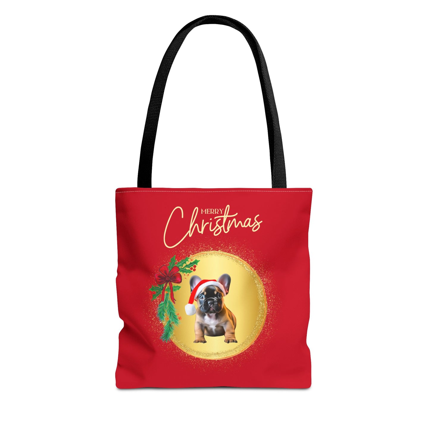 Merry Christmas Frenchie Tote Bag | Holiday | Puppy | Seasons Greetings | Santa Hat |