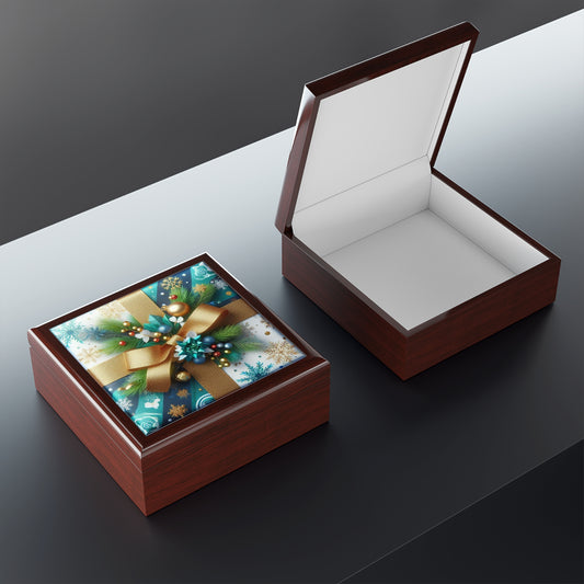 Christmas Wood Jewelry Box Handcrafted Holiday Trinket Rustic Keepsake Gift for Him or Her, Festive Vanity Storage Decor - 3 color options