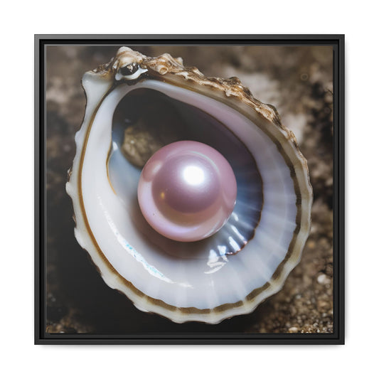 Pink Pearl in Oyster Shell Framed Canvas Wall Art Beach Lover Vacation Oceanic Gift Nature Lover Peaceful Zen Gift 3 frame colors