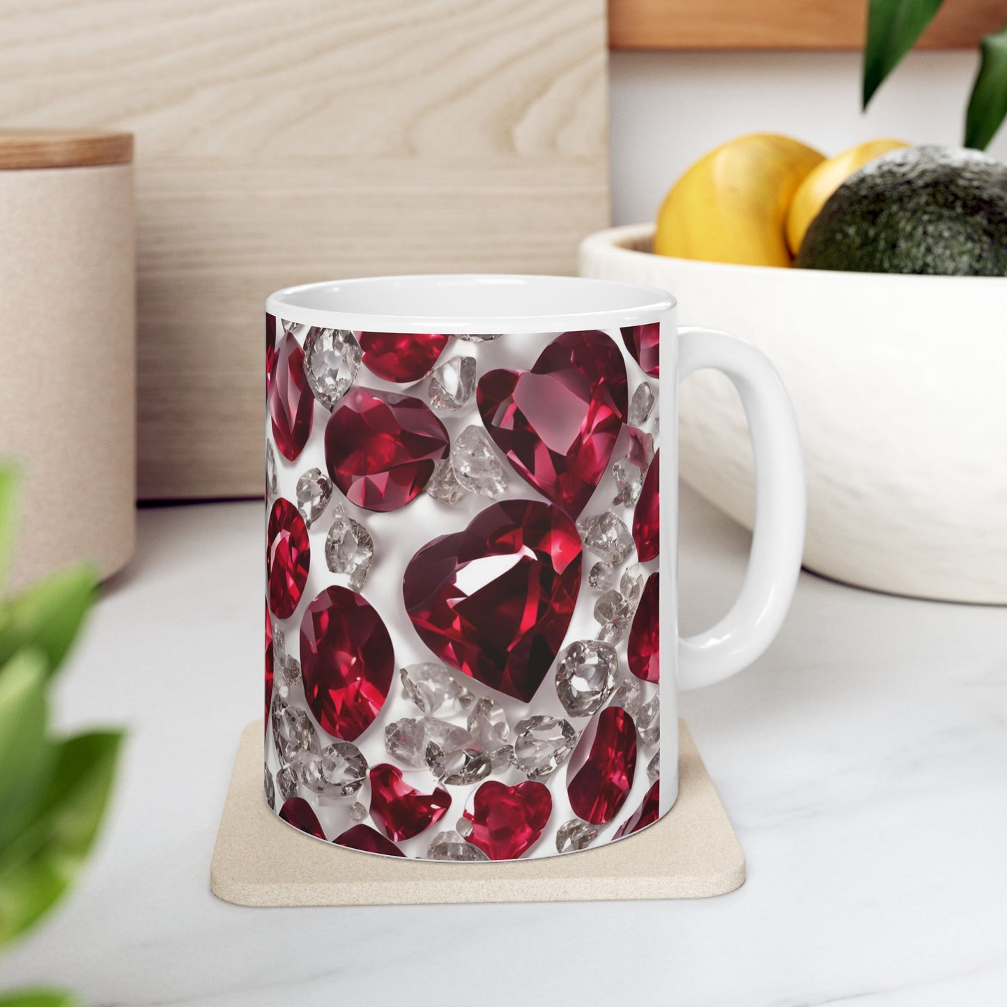 Ruby and Diamond Hearts Romantic Mug Valentine's Minimalist Wedding Gift Bridal Shower Engagement Gift for Her Love Friendship Crystal Gift