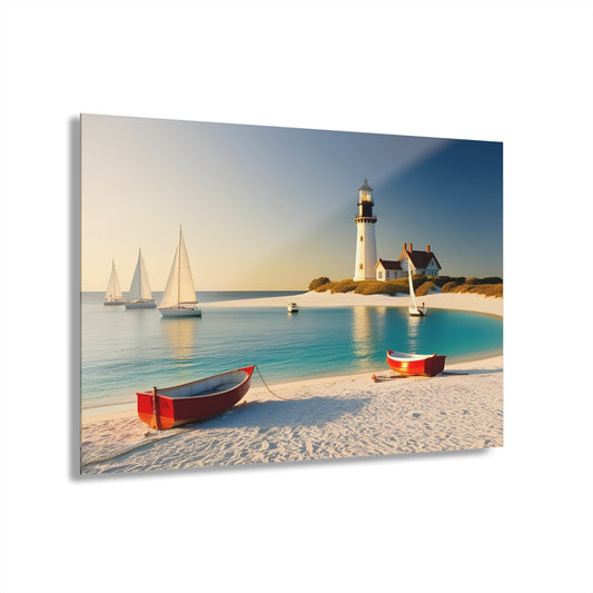 Large Sailboats and Lighthouse Acrylic Print with French Cleat Ocean Lover Wall Art Beachy Gift Nature Lover Artwork Modern Home Decor