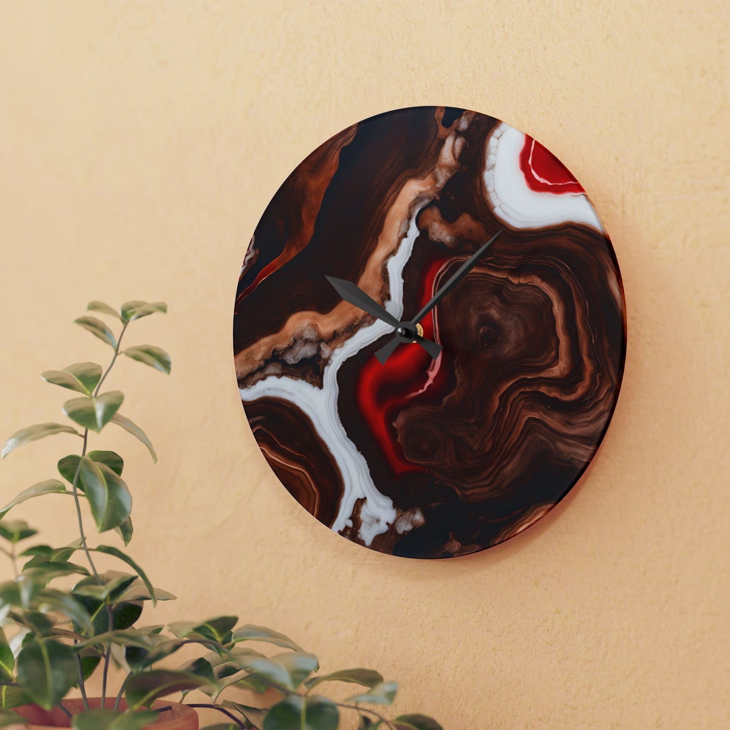 Rustic Wood-look Geode Design Acrylic Clock Unique Colorful Wall Clock for Kitchen or Living Room Nature Lover Gift