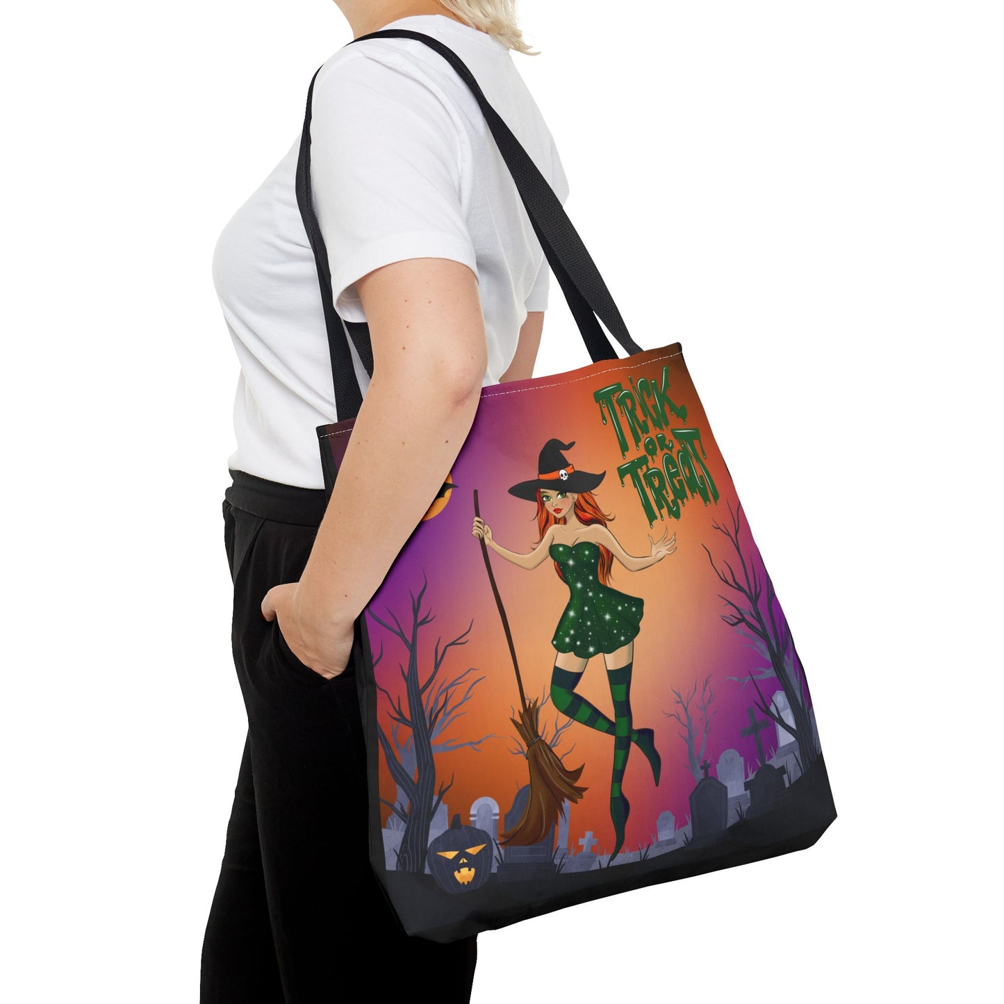 Halloween Witch Tote Bag | Carryall | Grocery Bag | Shopping Bag | Pumpkin | Autumn | Trick or Treat | Candy Bag |