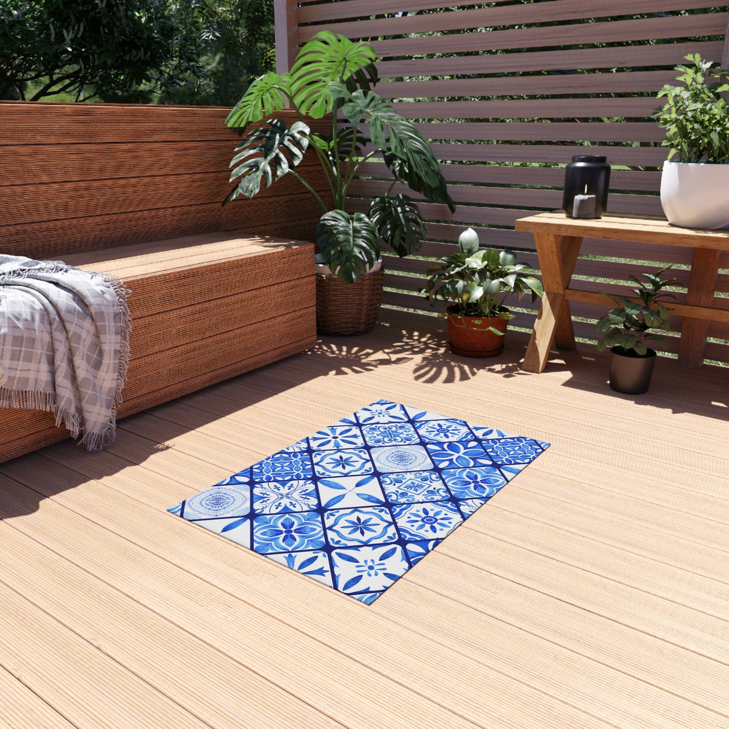 Chenille Print Pattern Outdoor Rug with No-Skid Backing Cozy Outdoor Carpet Patio Decor Gazebo Rug Pool Area Decor Outdoor Kitchen Carpet