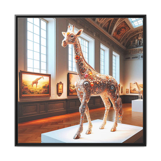 Bejeweled Giraffe Framed Canvas Print Wall Art Unique Fashion Designer Haute Couture Fashionista Animal Lover Gift Decor 3 Frame Colors