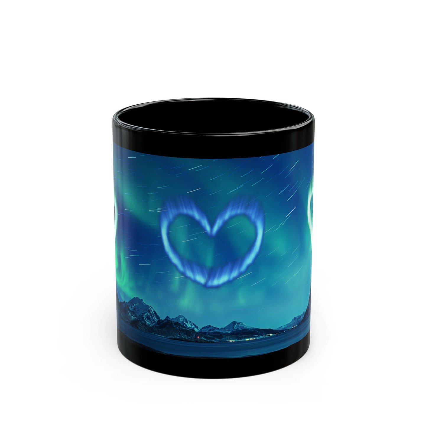 Aurora Borealis Hearts Design Coffee Tea Hot Chocolate Mug Celestial Arctic Polar Northern Lights Stargazer Gift 11 oz Mug Nature Lover Gift