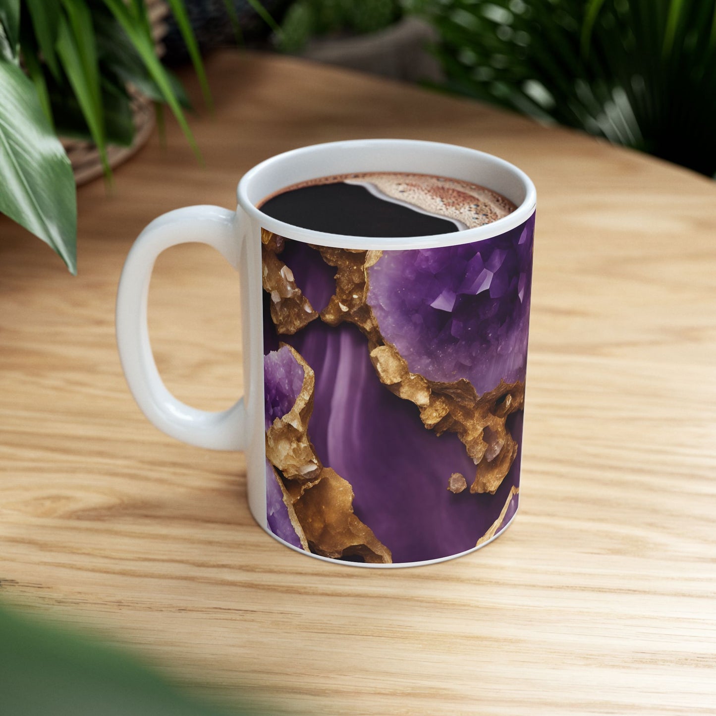 Purple and Gold Amethyst Design Geode Coffee Tea Mug Boho Gemologist Gift for Her Nature Lover Gift Geology Marble Agate Rock Lover Gift