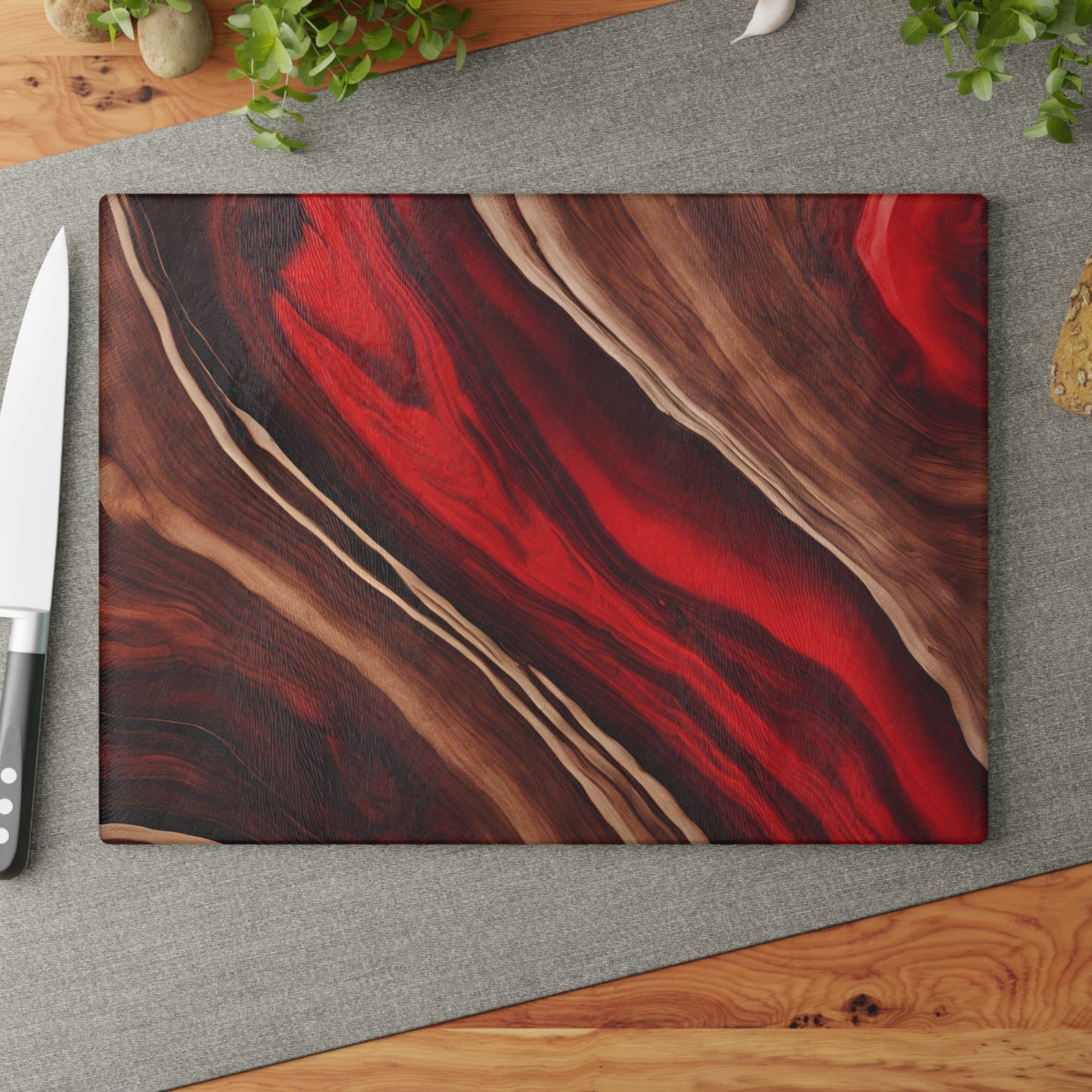 Kitchen Decor Glass Wood-look Image Nature Lover Cutting Board Serving Tray Home Cook Gift Colorful Glass Charcuterie Board