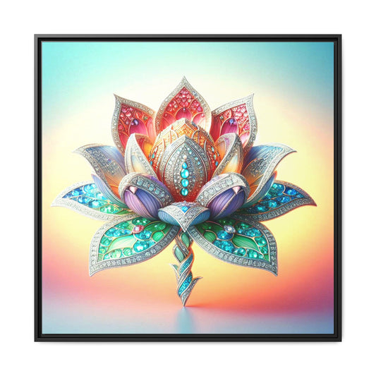 Bejeweled Lotus Blossom Framed Canvas Print Wall Art Unique Fashion Haute Couture Fashionista Flower Lover Gift Decor 3 Frame Colors
