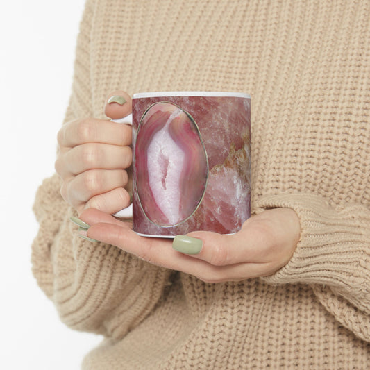 Pink Quartz Crystal Geode Design Coffee Tea Mug Cottage Core Boho Gemologist Gift for Her Nature Lover Rock Gift