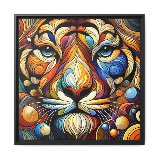 Modern Lion Face Print Abstract Design Unique Framed Canvas Print King of Jungle Wall Art Animal Lover Nature Lover Decor 3 frame colors