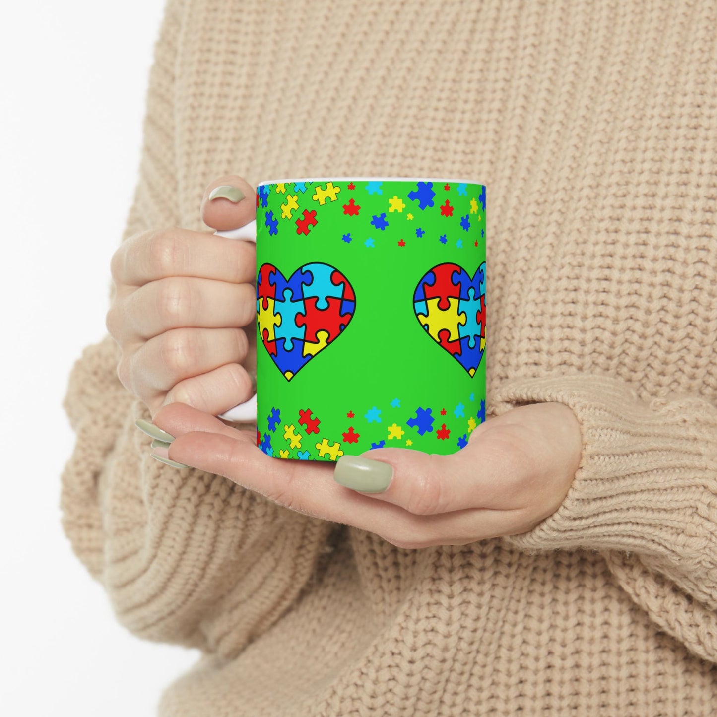 Autism Spectrum Awareness and Love Coffee Tea Mug Holiday Gift for Teacher Christmas Present Festive Unique Special Needs Gift Mug