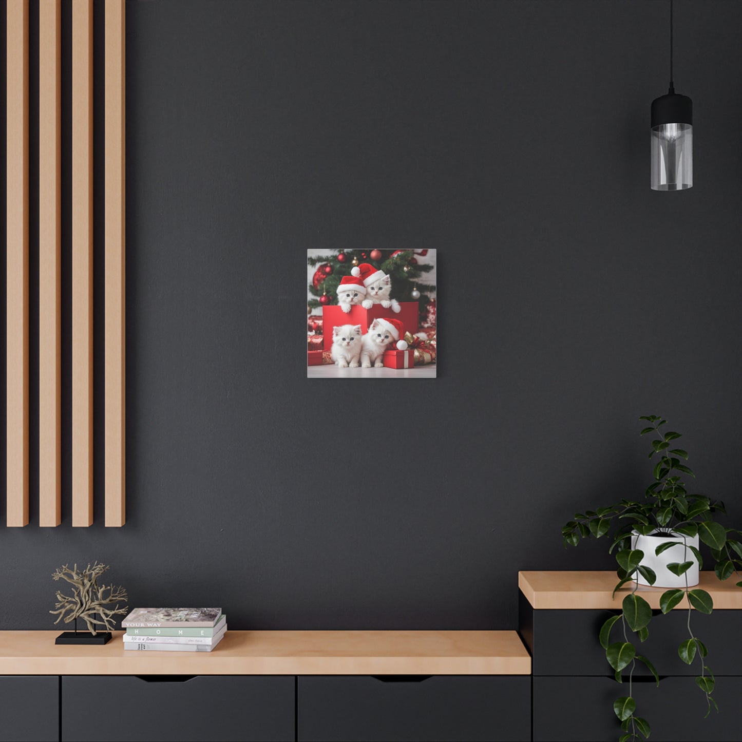 Christmas Kittens Print Wall Art | Matte Canvas, Stretched, 1.25" | Animal Lover | Holiday Gift | Santa Hat |