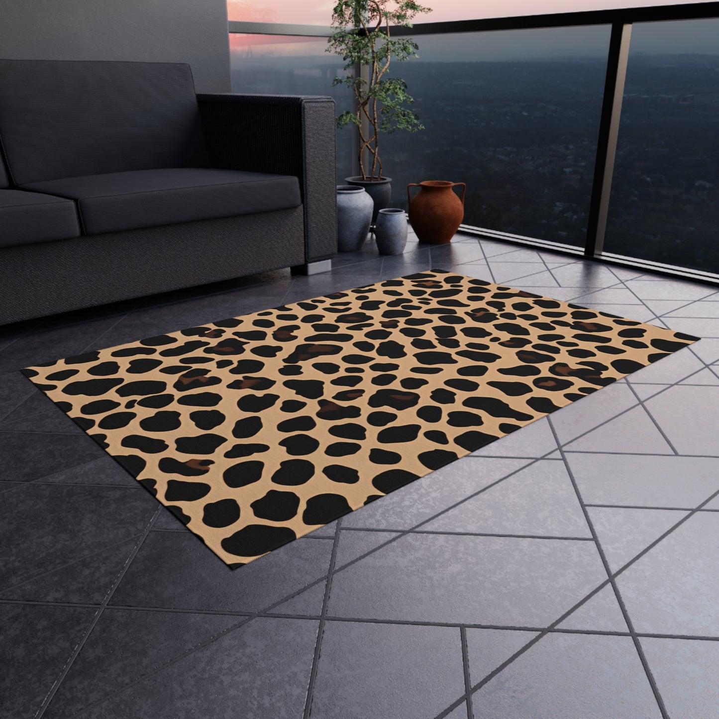 Modern Animal Print Chenille Outdoor Rug No-Skid Backing Cozy Outdoor Carpet Patio Decor Gazebo Rug Pool Area Decor Outdoor Kitchen Carpet