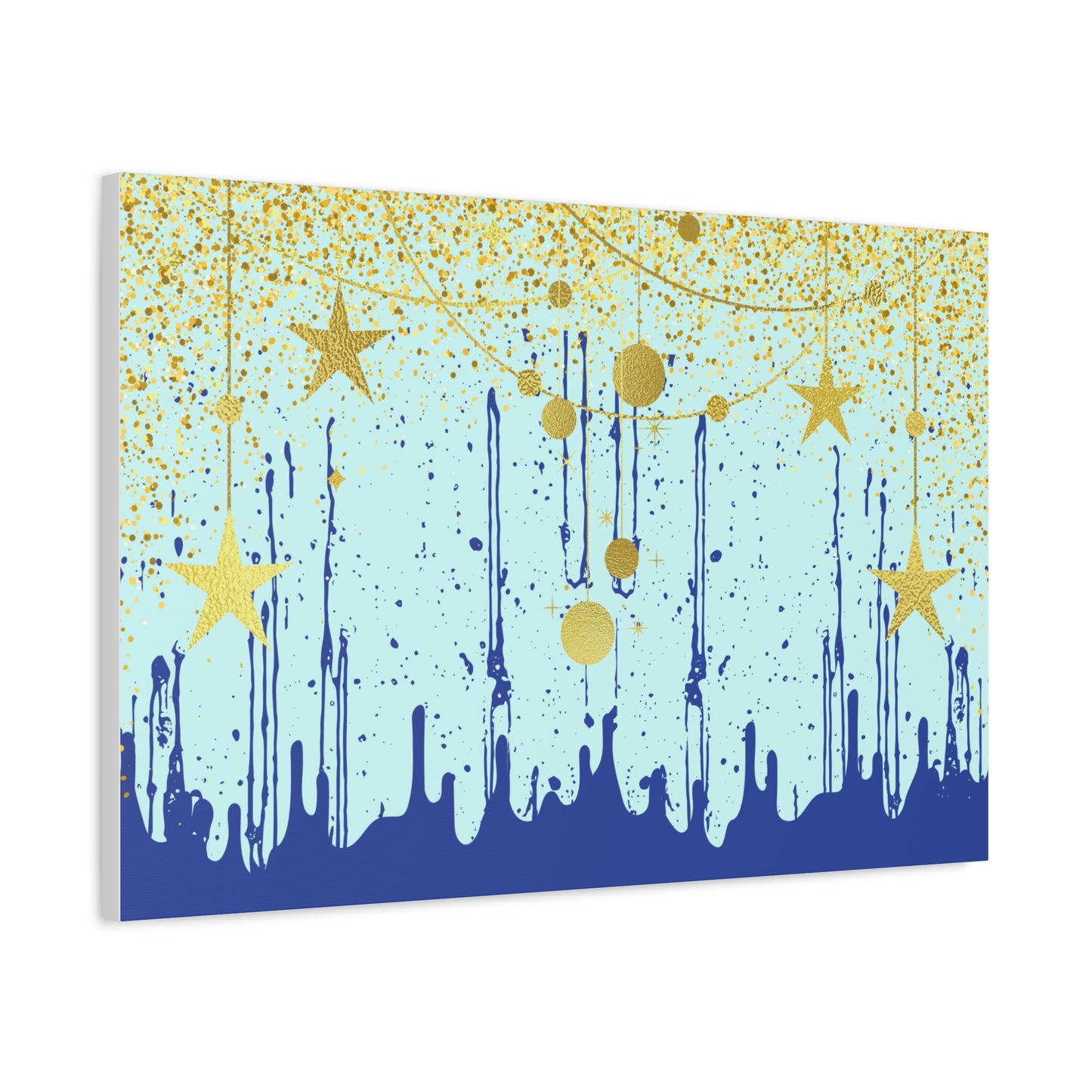 Elegant Abstract Star Print Wall Art | Matte Canvas, Stretched 1.25" | Paint Splatter | Modern | Blue and Gold |