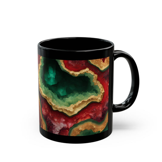 Red, Green and Gold Amethyst Crystal Geode Design Coffee Tea Hot Chocolate Mug Boho Gift for Her Nature Lover Gift Geology Rock Lover Gift