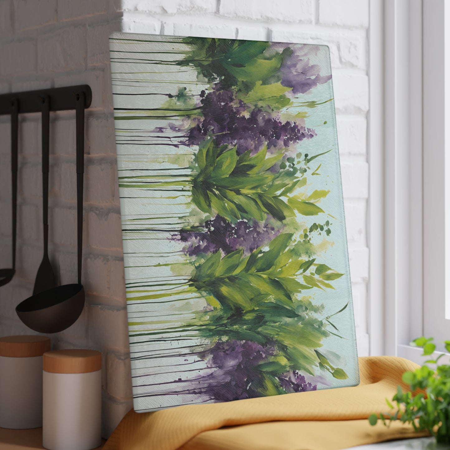 Kitchen Decor Glass Cutting Board Serving Tray with Herbal Pattern Cutting Board Gift for Home Cook Charcuterie Board