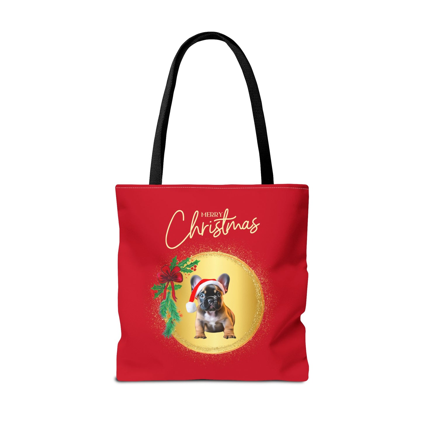 Merry Christmas Frenchie Tote Bag | Holiday | Puppy | Seasons Greetings | Santa Hat |