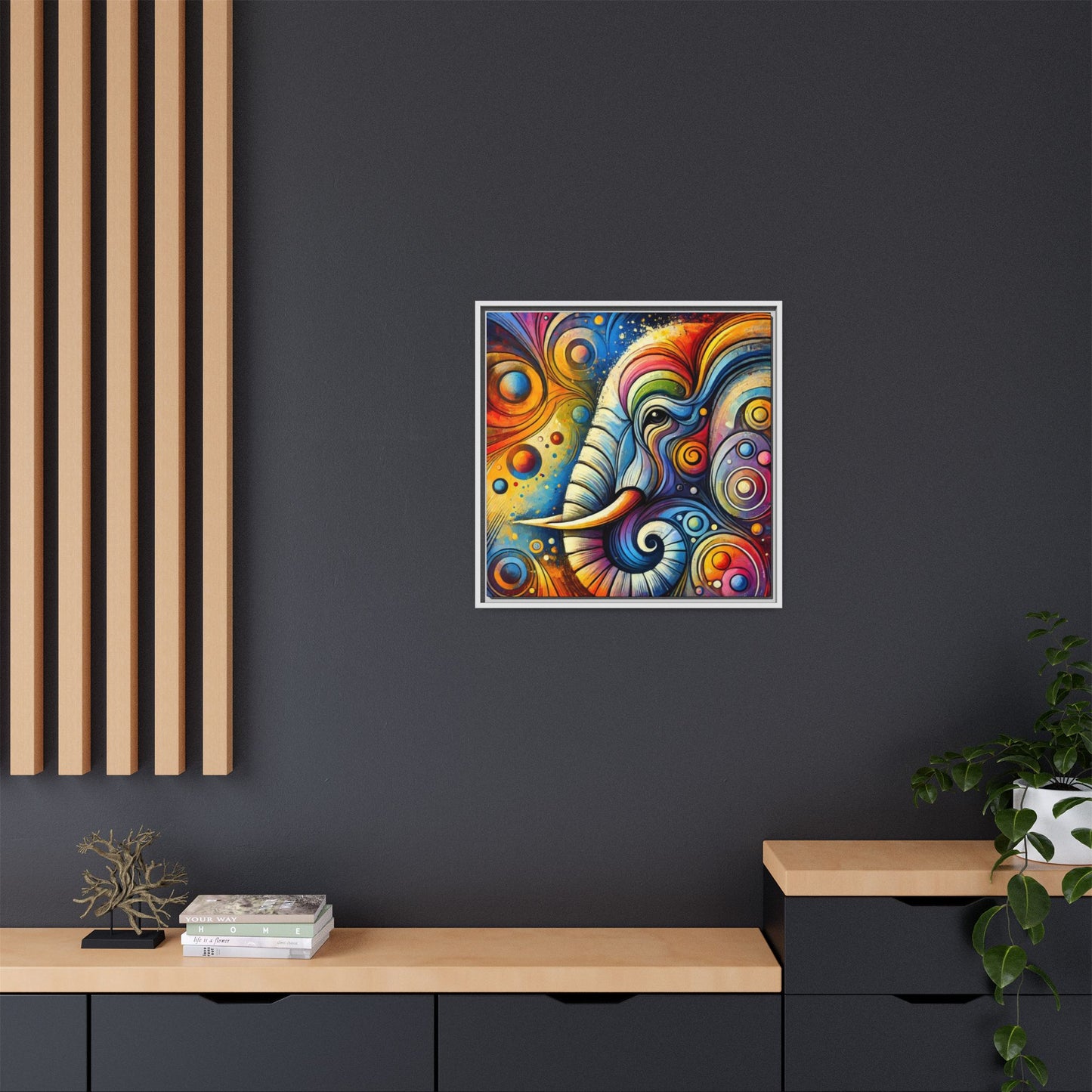 Modern Elephant Print Abstract Design Unique Framed Canvas Print African Wall Art Animal Lover Gift Nature Lover Decor 3 frame colors