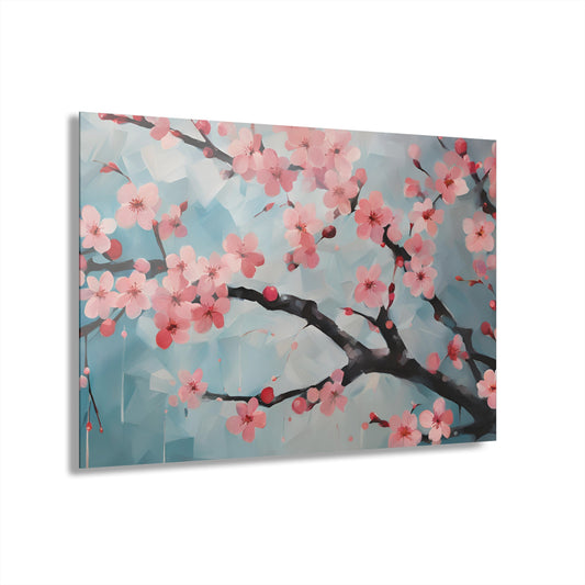 Large Floral Design Acrylic Print with French Cleat Nature Lover Wall Art Flower Lover Gift Artwork Modern Plum Cherry Blossom Home Decor