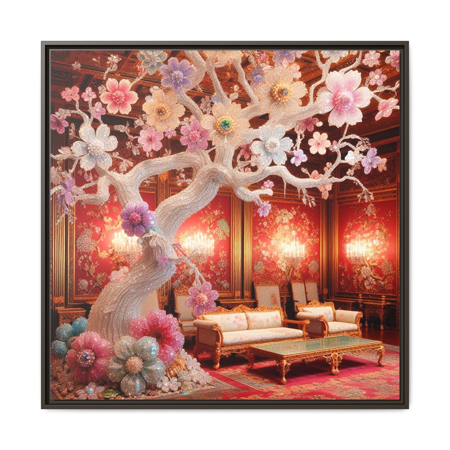 Bejeweled Bonzai Tree Framed Canvas Print Wall Art Unique Nature Lover Asian Art Gift Decor 3 Frame Colors