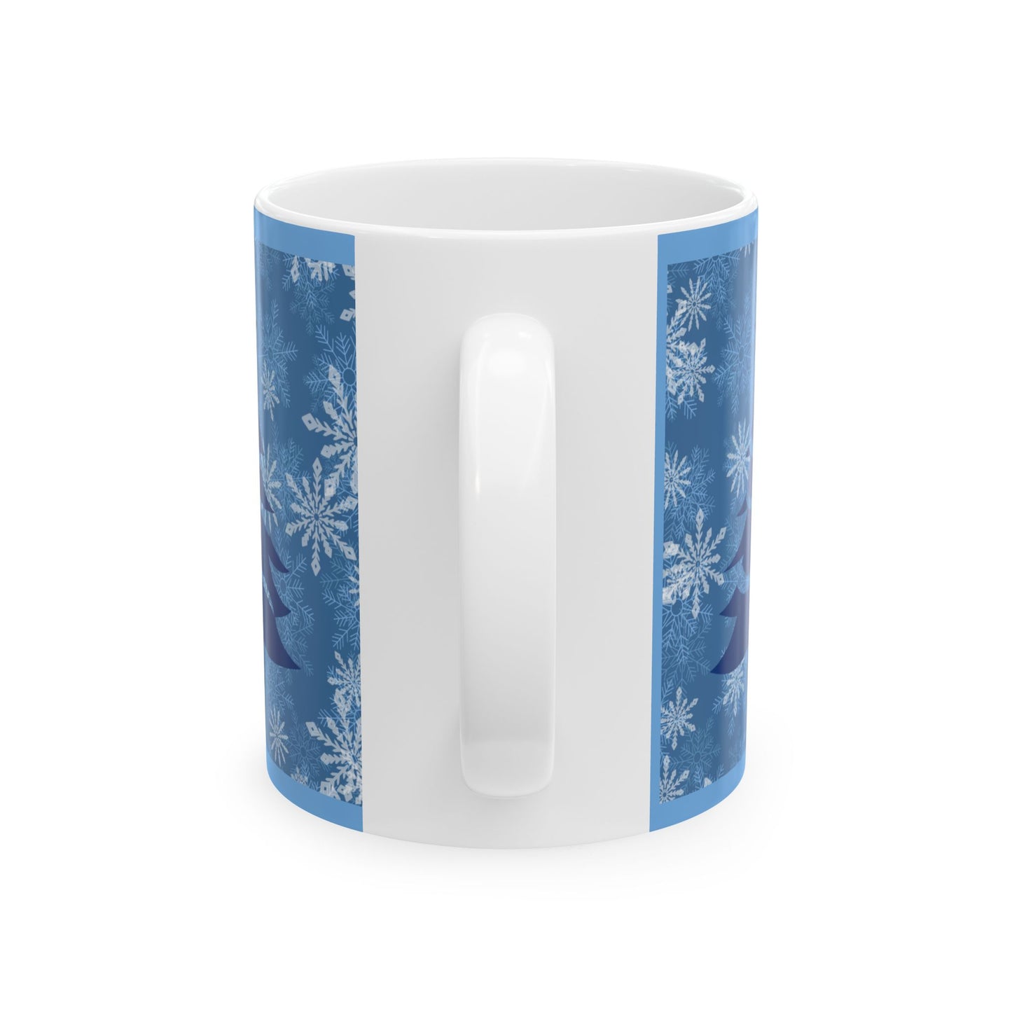 Blue and White Christmas Tree Snowflake Ceramic Coffee Tea or Hot Chocolate Holiday Gift 11 oz Mug