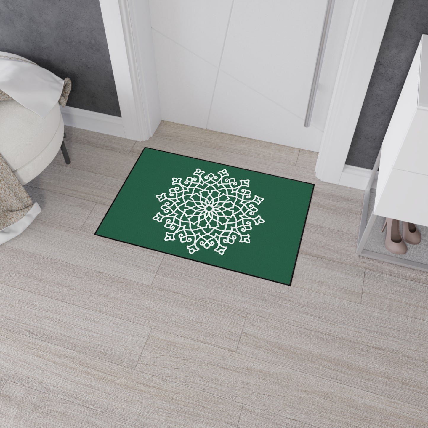 Decorative Heavy Duty Non-Slip Floor Mat Stylish Design Perfect for Entryway Kitchen Décor Green Floral Geometric Design Rug Bathroom Mat