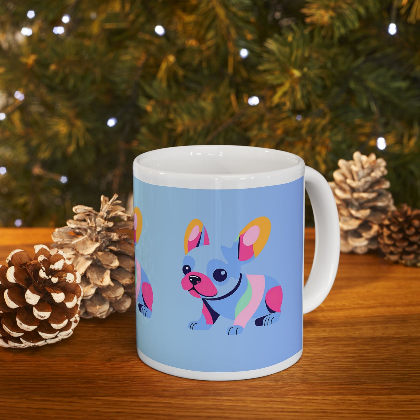 Cute Frenchie Puppy Baby Blue and Mint Green Ceramic Coffee Tea or Hot Chocolate Mug