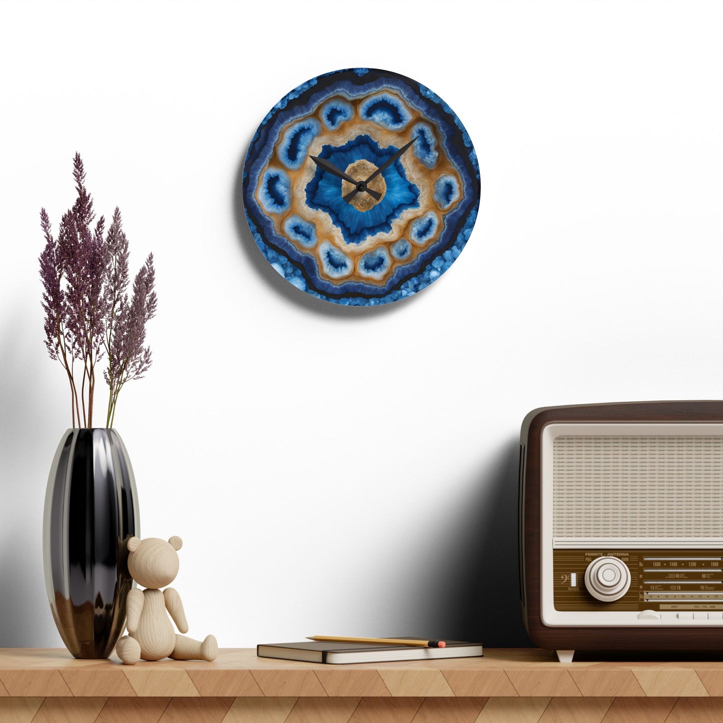 Blue Agate Crystal Geode Unique Design Acrylic Wall Clock Crystal Lover Gemologist Gift Nature Lover Rock Gift