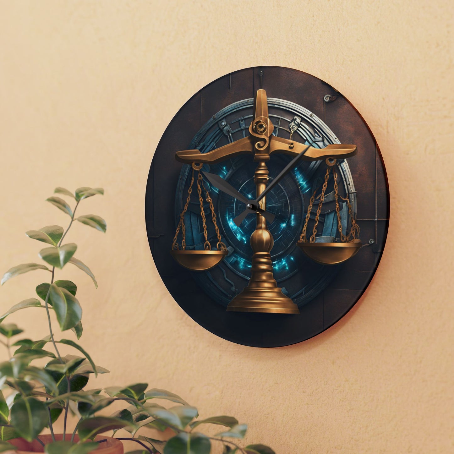 Rustic Scales of Justice Design Acrylic Clock Unique Colorful Wall Clock for Kitchen or Living Room Lawyer Gift Law Firm Office Clock