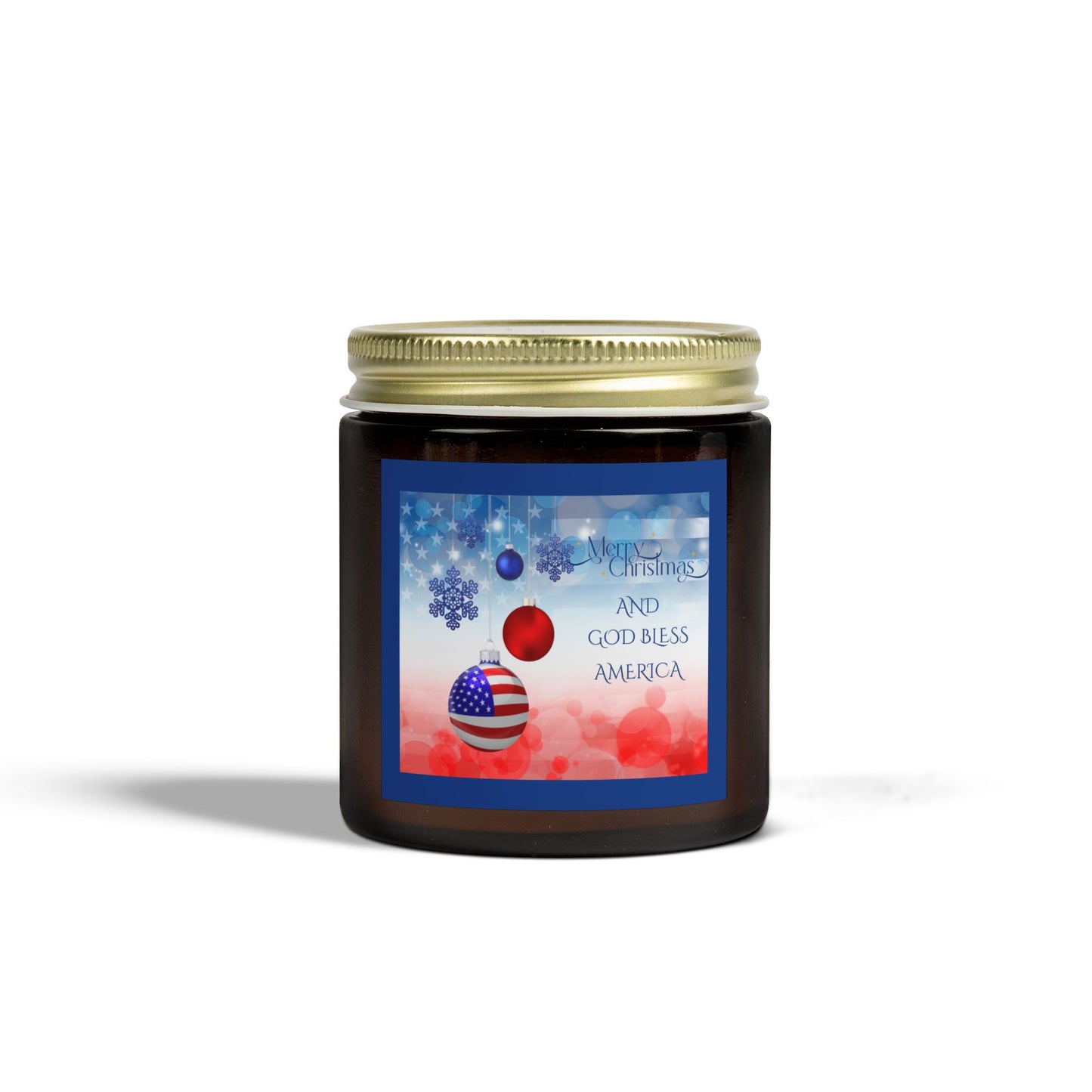 Merry Christmas God Bless America Scented Candles Holiday Winter USA Flag Candle Gift Mason Jar Candle Coconut Apricot Wax (4oz, 9oz)