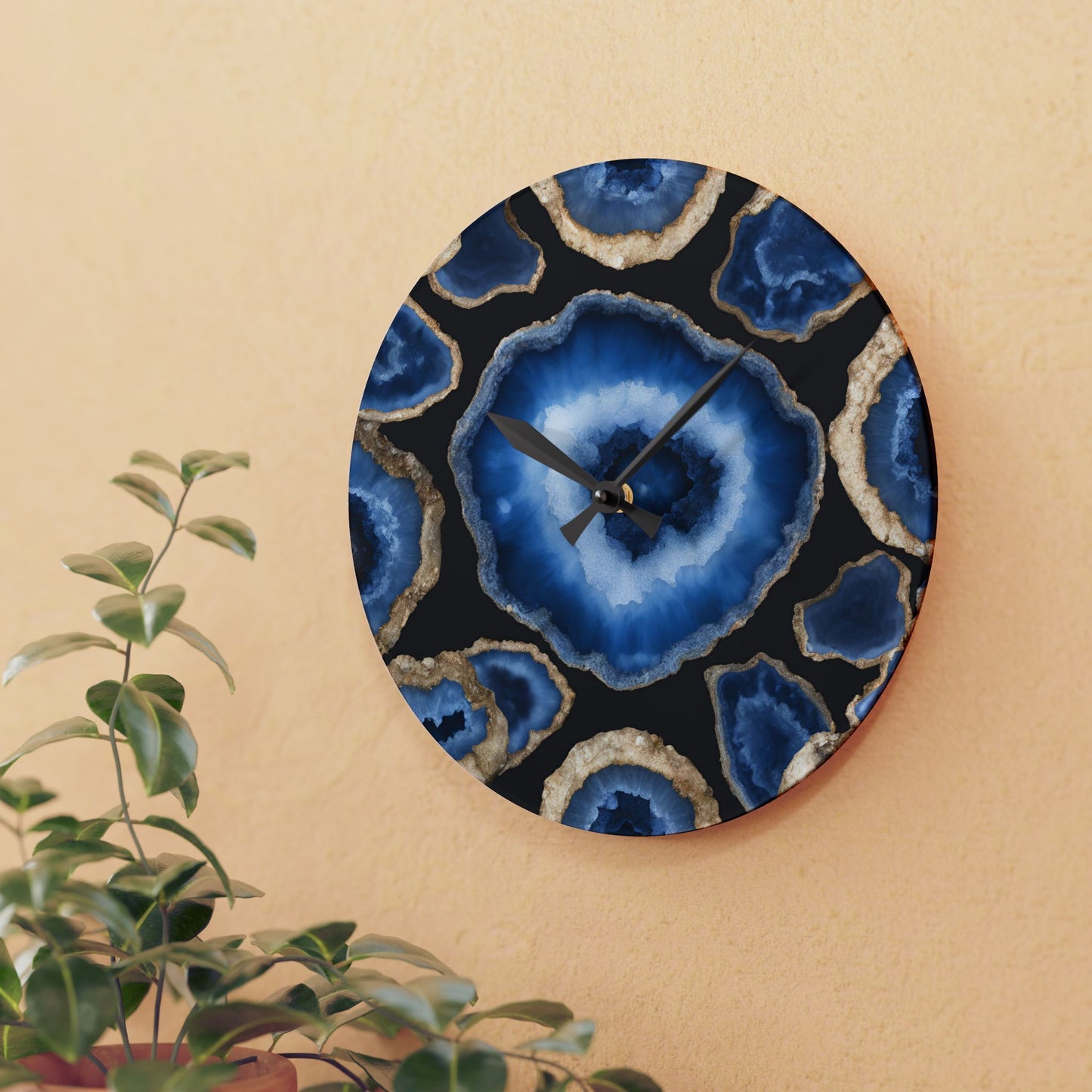 Blue Agate Crystal Geode Unique Design Acrylic Wall Clock Crystal Lover Gemologist Gift Nature Lover Rock Gift