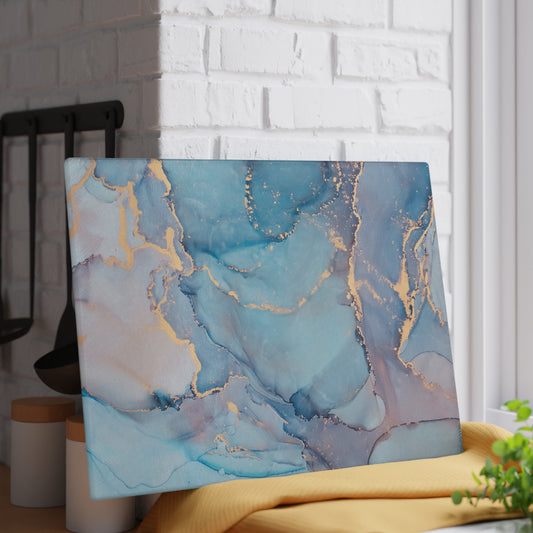 Kitchen Decor Glass Cutting Board Serving Tray with Quartz-look Design Cutting Board Gift for Home Cook Fun Marble-look Charcuterie Board
