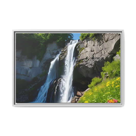 Waterfall in the Mountains Print Outdoors Design Unique Framed Canvas Print Wall Art Gift Nature Lover Contemporary Decor 3 frame colors