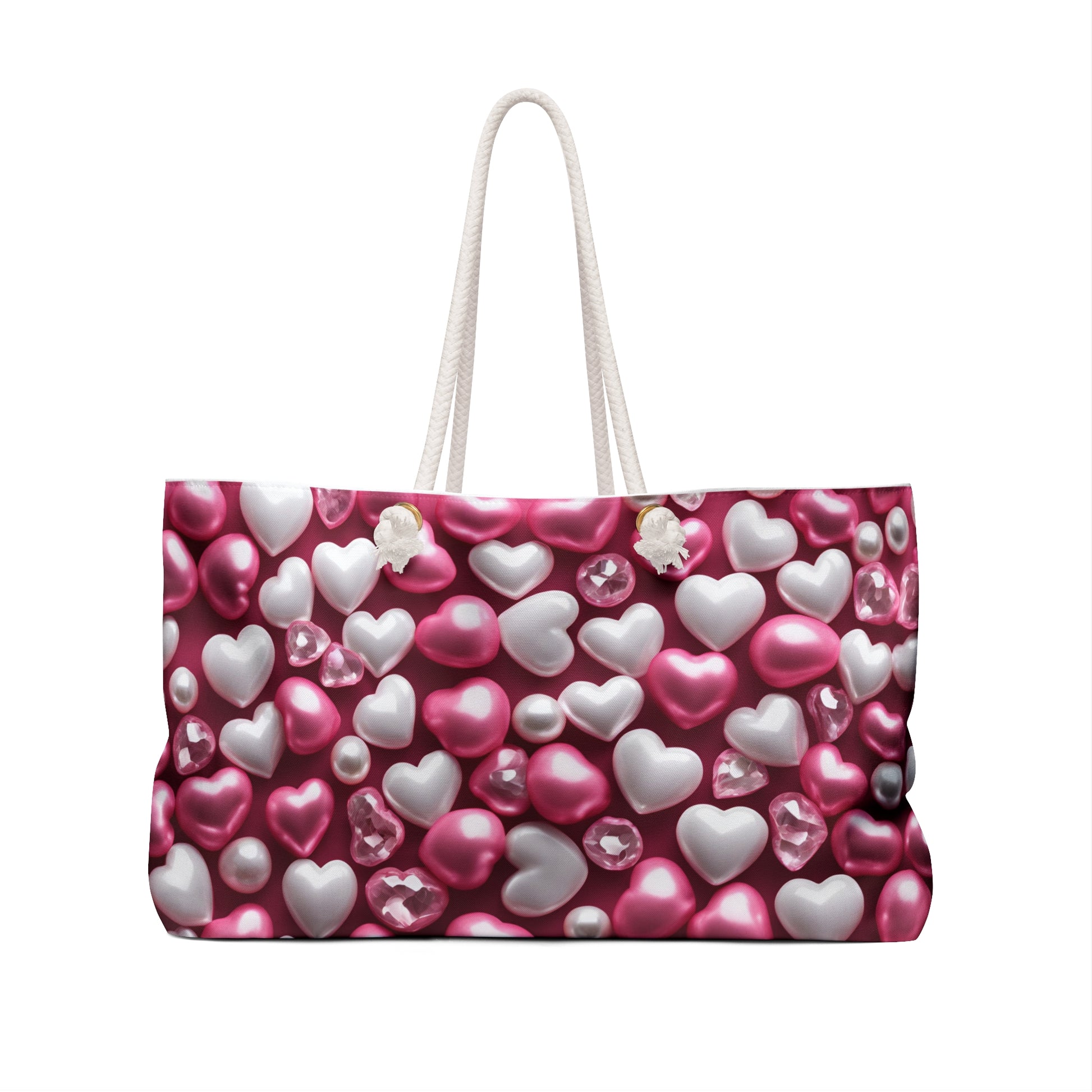 Pink Heart Design Weekender Tote Bag Cottage Core Valentine's
