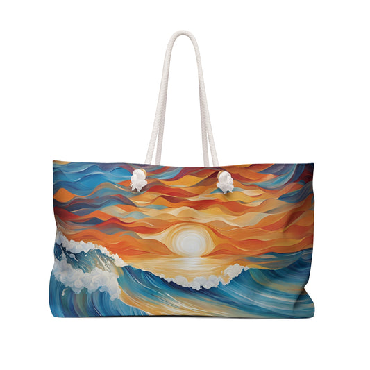 Modern Art Style Ocean Waves Weekender Tote Bag Beachy Theme Large Grocery Shopping Bag Cottage Core Gift Bag Boho Bag Tote Bag Mom Gift