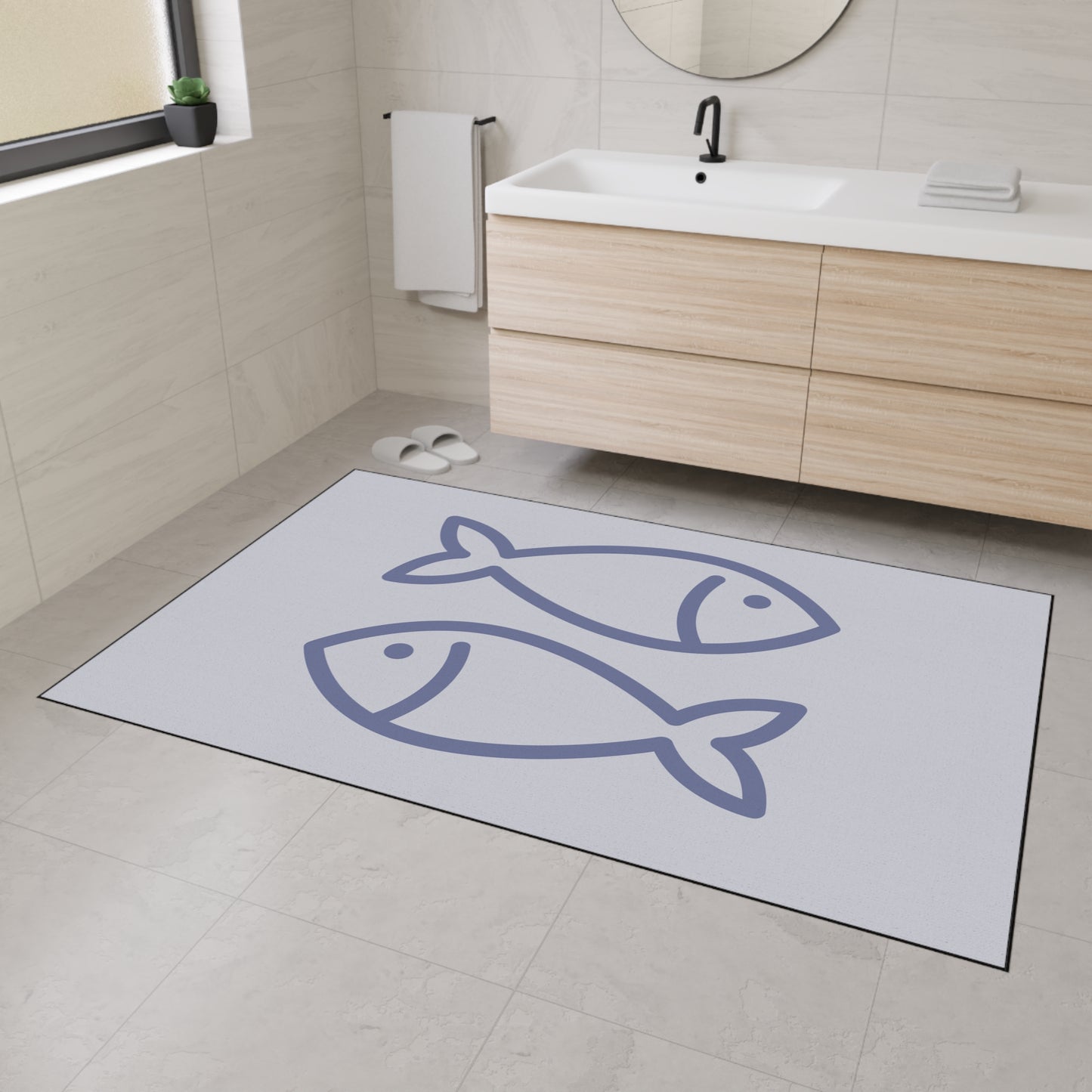 Decorative Heavy Duty Non-Slip Floor Mat Stylish Design Perfect for Entryway Kitchen Décor Grey Fish Design Rug Fishy Bathroom Mat