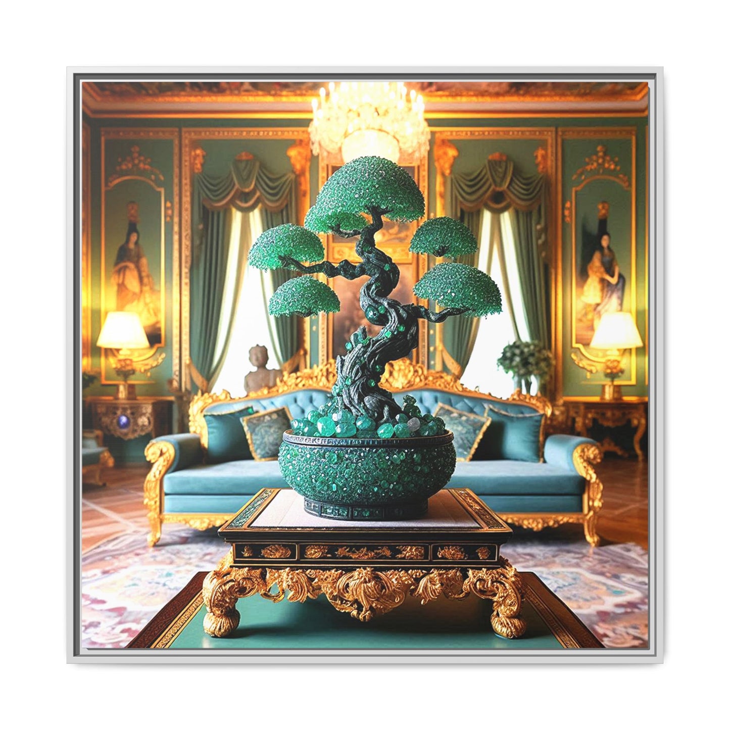 Bejeweled Bonzai Tree Framed Canvas Print Wall Art Unique Nature Lover Asian Art Gift Decor 3 Frame Colors