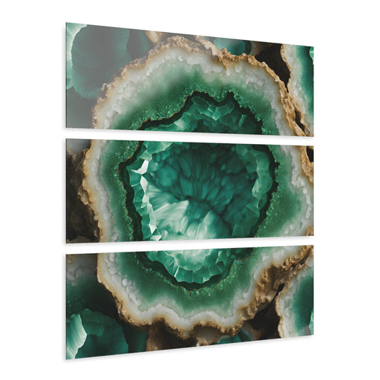 Geode Inspired Design Triptych 3-Panel Acrylic Print Wall Art Nature Lover Gift Geology Green Amethyst-Look Rock Lover Acrylic Artwork
